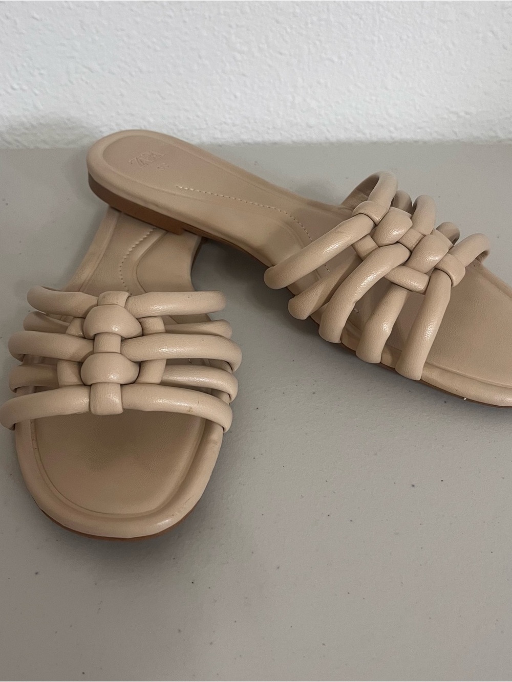 Zara Neutral Braided Tube Strap Slide Sandals - Light Beige Cream EU 38 - Picture 3 of 9
